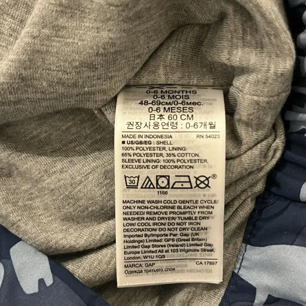 Gap 0-6‎ Months Jersey Lined Dinosaur Camo Windbreaker Jacket